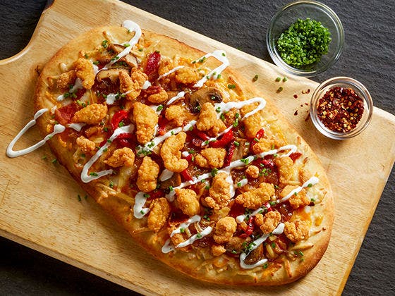 sweet and savory Chicken Bacon and Ranch Flatbread.