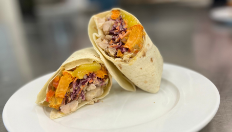 Sweet & spicy mango chicken roti wrap