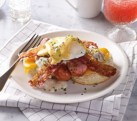 Breakfast Smoked Sausage Biscuit Benedict 