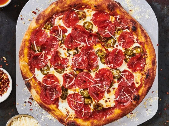 Pepperoni and jalapeño bee sting pizza