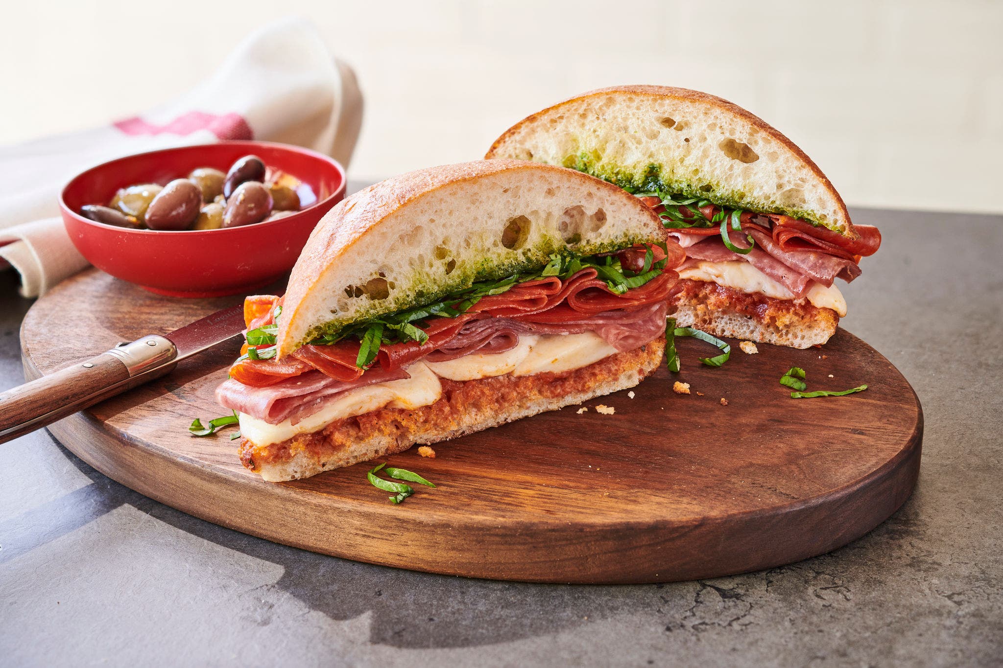 Pepperoni and genoa salami pressed sandwich
