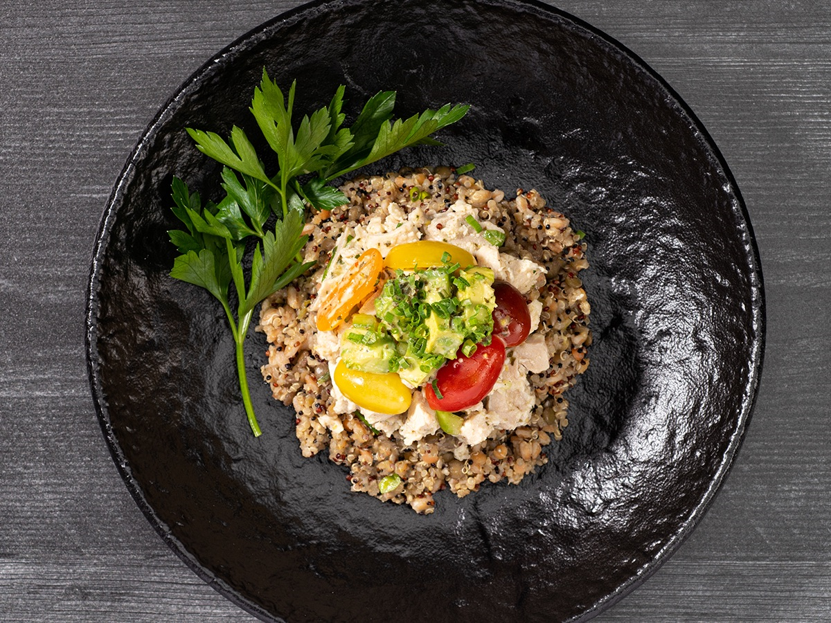 Lemon Herb Pulled Chicken Lentil Quinoa Salad Recipe