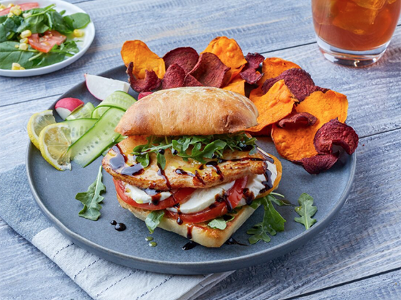 Roasted chicken caprese sandwich