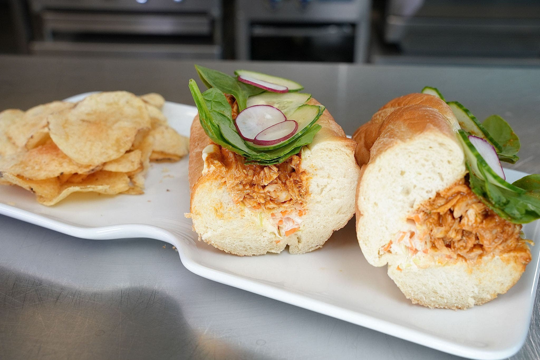 Pulled chicken pan sandwich