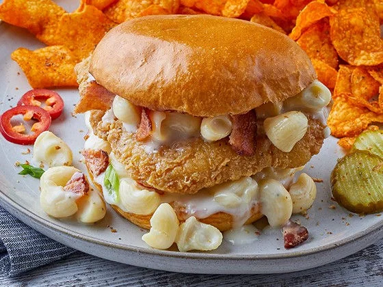 Mac 'n Cheese breaded chicken sandwich
