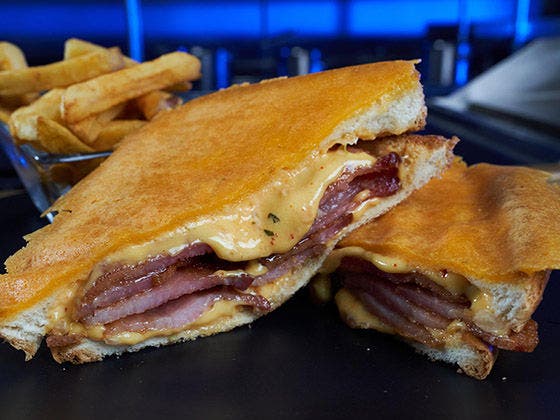 Grilled bacon and kimcheeze toastie
