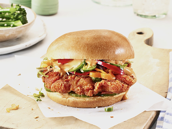 Spicy Korean style breaded chicken sandwich