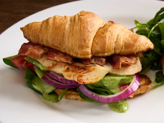 Grilled Green Goddess Ranch Sandwich on a white plate