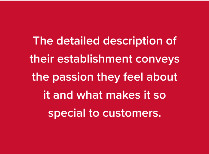 Detailed description of the establishment conveys passion