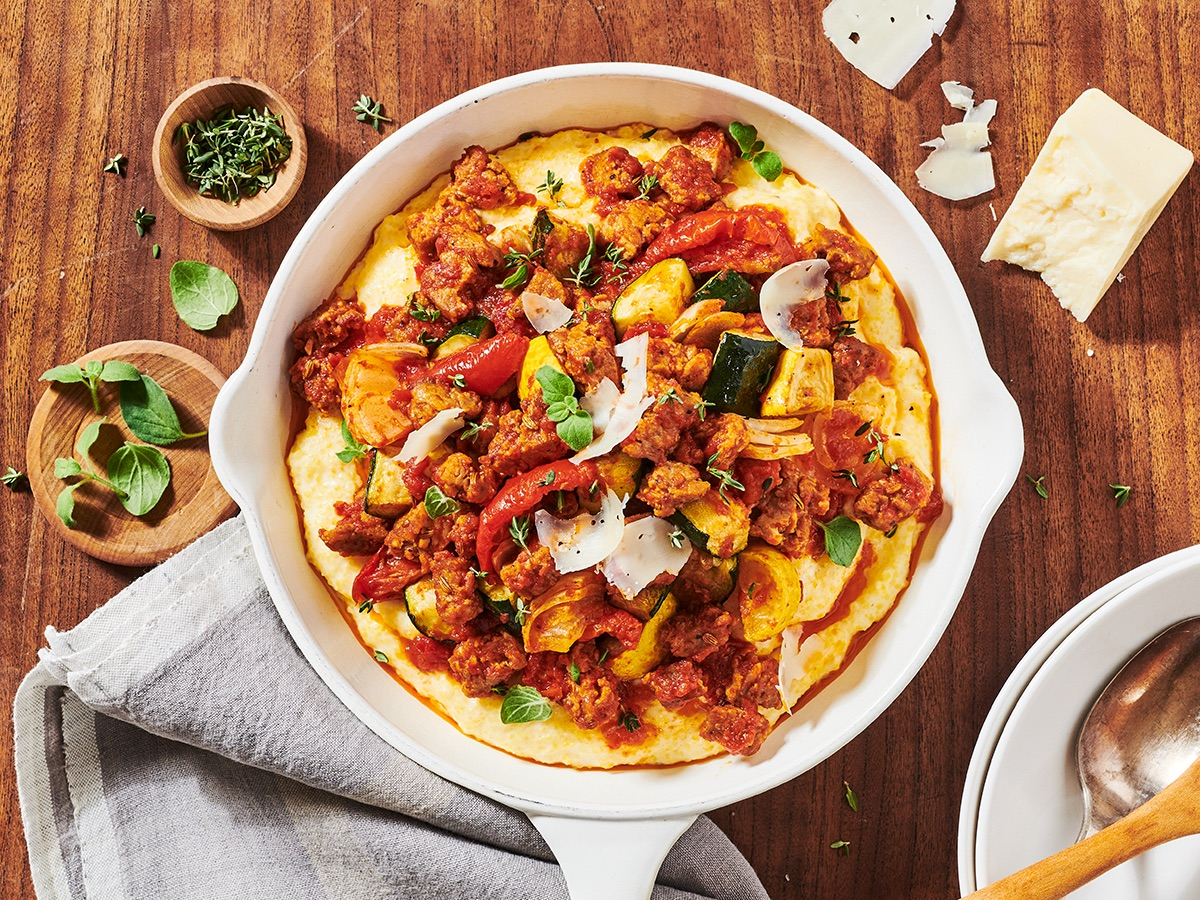 A delicious ragout featuring Hillshire Farm® All Natural* FC Italian Sausage served over creamy polenta
