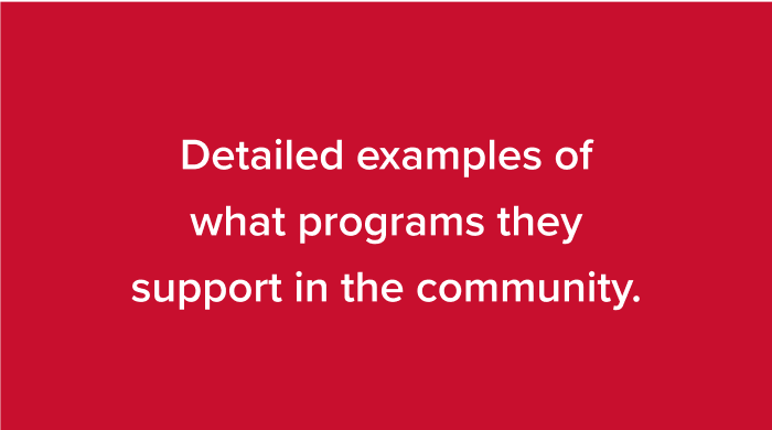 Examples of programs they support in the community