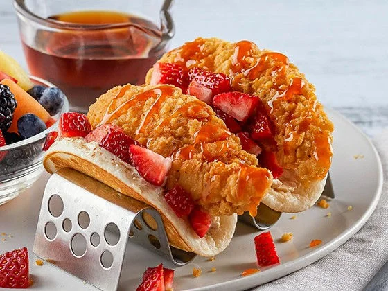 Chicken and pancake breakfast tacos