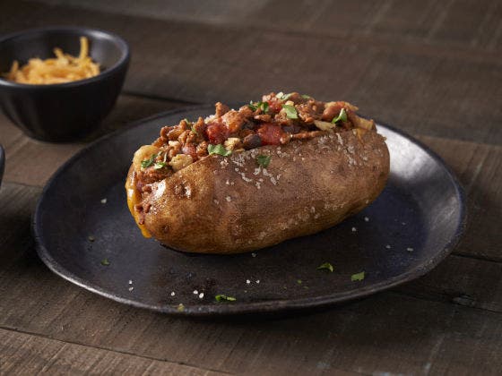 Loaded Steak Chili Baked Potato