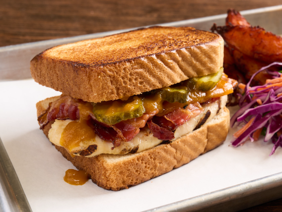 Grilled Carolina gold chicken bacon melt sandwich