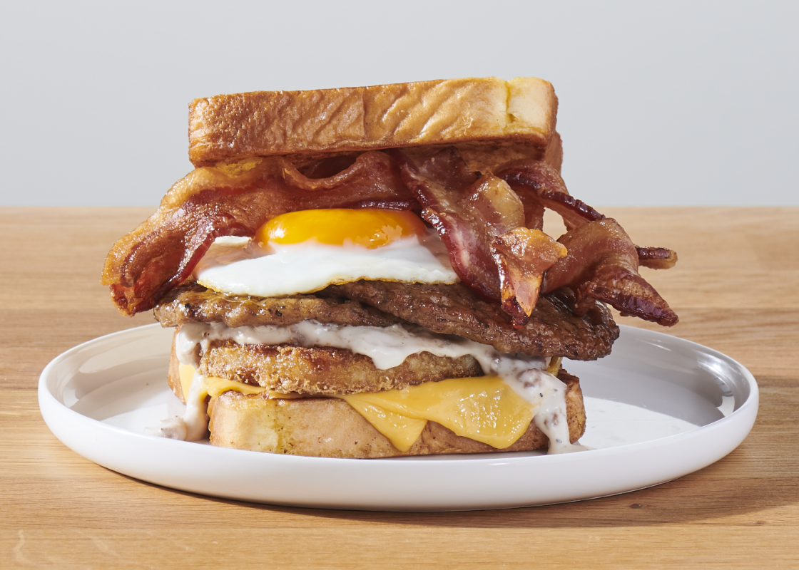 Bacon, Sausage, Egg and cheese sandwich